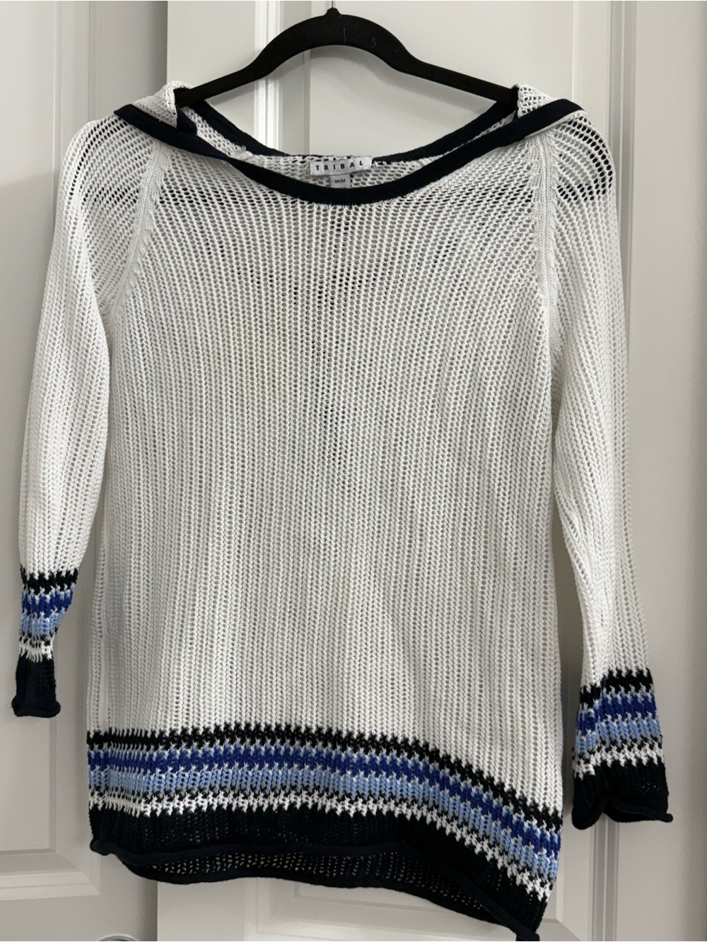 Tribal Open-Knit Cotton Sweater Classic Minimalist Lightweight Medium